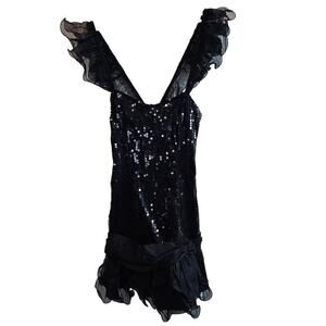 Vintage 80s Nadine Dress Women Medium Sequins Cocktail Prom Ruffles Whimsygoth